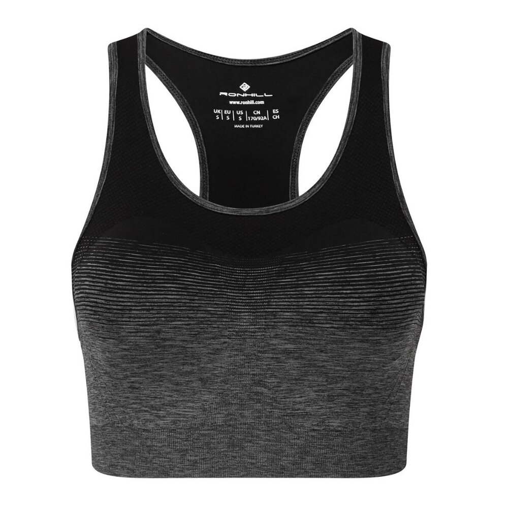 Ronhill Life Run Womens Sports Bra (Black/Grey Marl) Size M